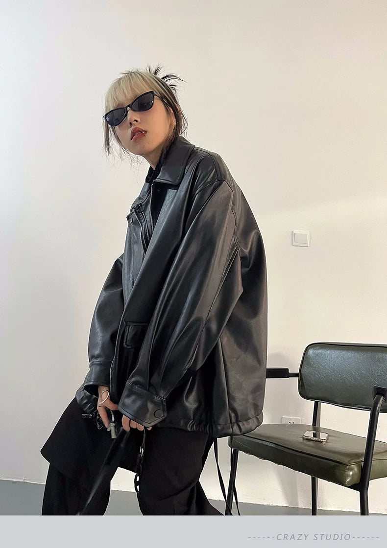 Oversized Faux Leather Jacket – Casual Cool Street Style