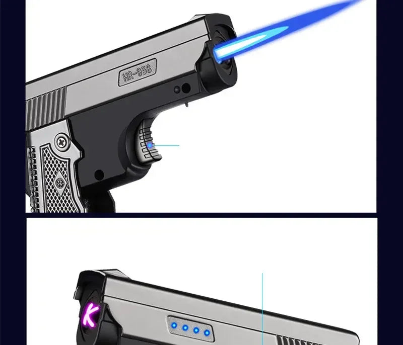 Windproof Gas-Electric Plasma Lighter – USB Type-C Rechargeable Folding Gun-Shaped Torch