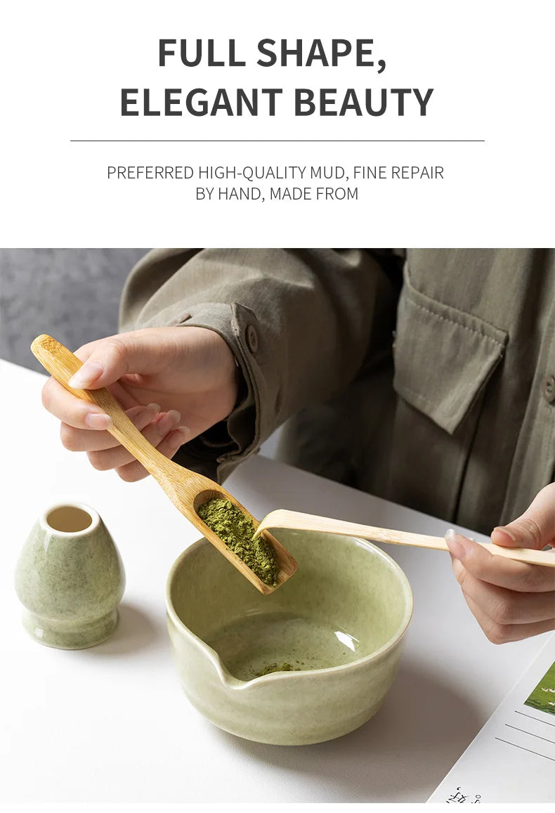 4/5/6PCS Traditional Matcha Tea Set – Bamboo Whisk, Teaspoon, Ceramic Bowl, and Accessories