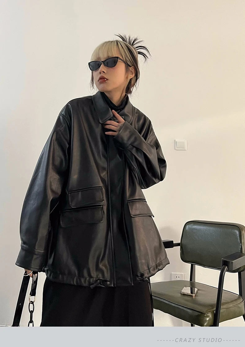 Oversized Faux Leather Jacket – Casual Cool Street Style
