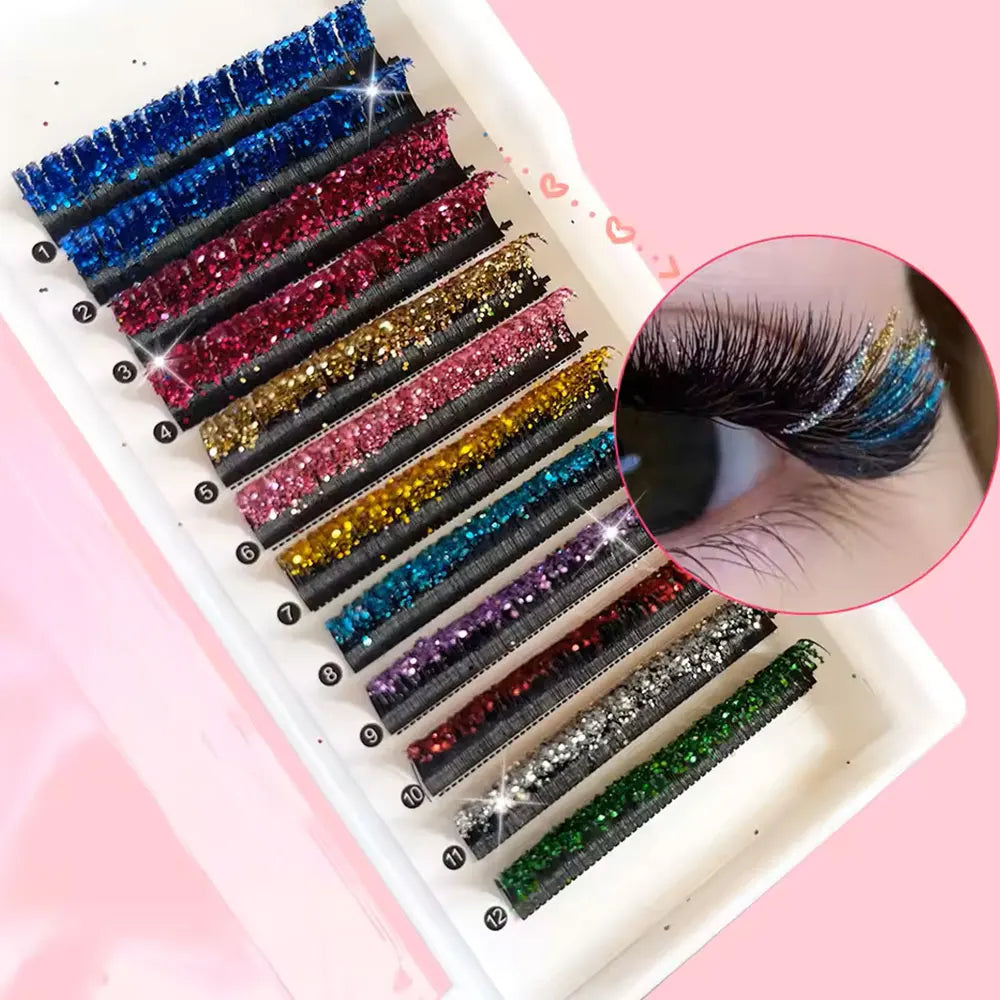 Fashion Glitter Lash Extensions – Colorful Shine, Mix Colors & Russian Volume