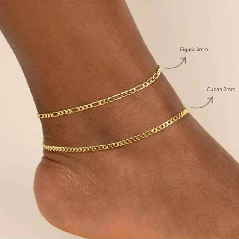 Chunky Figaro Chain Anklet – Unisex Stainless Steel Gold Anklet Jewelry (21+10cm)