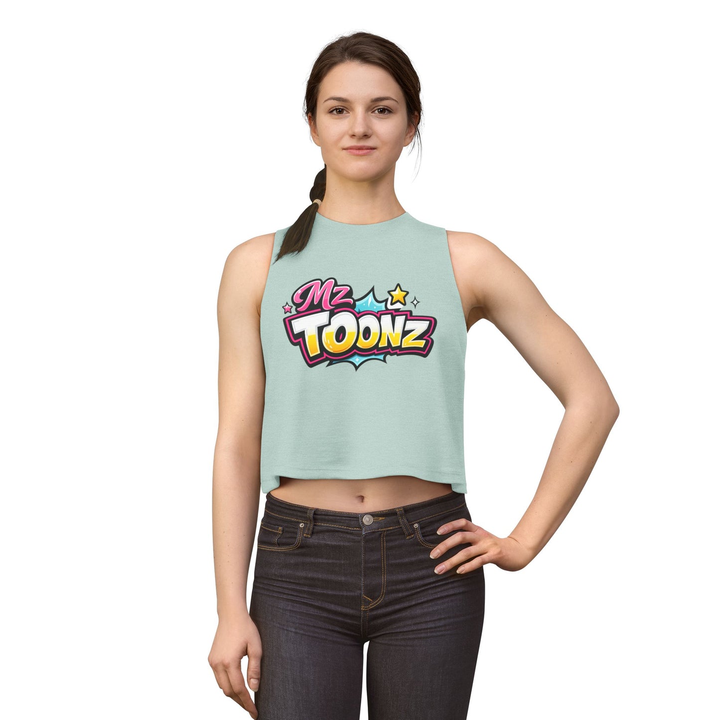 Ms Toonz Graphic Crop Top — Colorful Retro Cartoon Logo Tank for Women