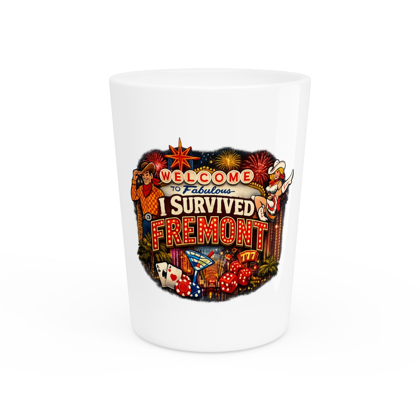 I Survived Fremont Street Shot Glass – Vegas Neon Casino Souvenir