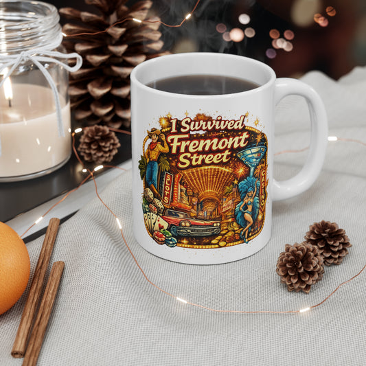 I Survived Fremont Street Mug — Las Vegas Vintage Casino Coffee Cup (11oz)