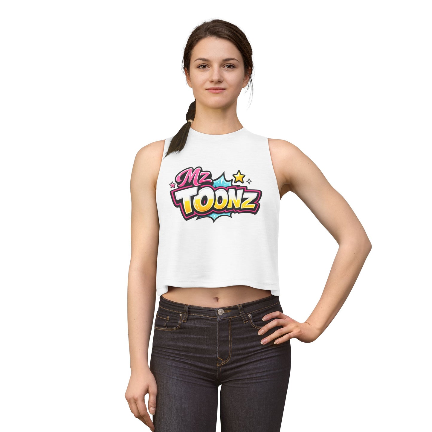 Ms Toonz Graphic Crop Top — Colorful Retro Cartoon Logo Tank for Women