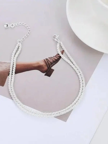 Dainty Layered Anklet – Women’s Stainless Steel Glitter Bracelet, Waterproof Summer Jewelry