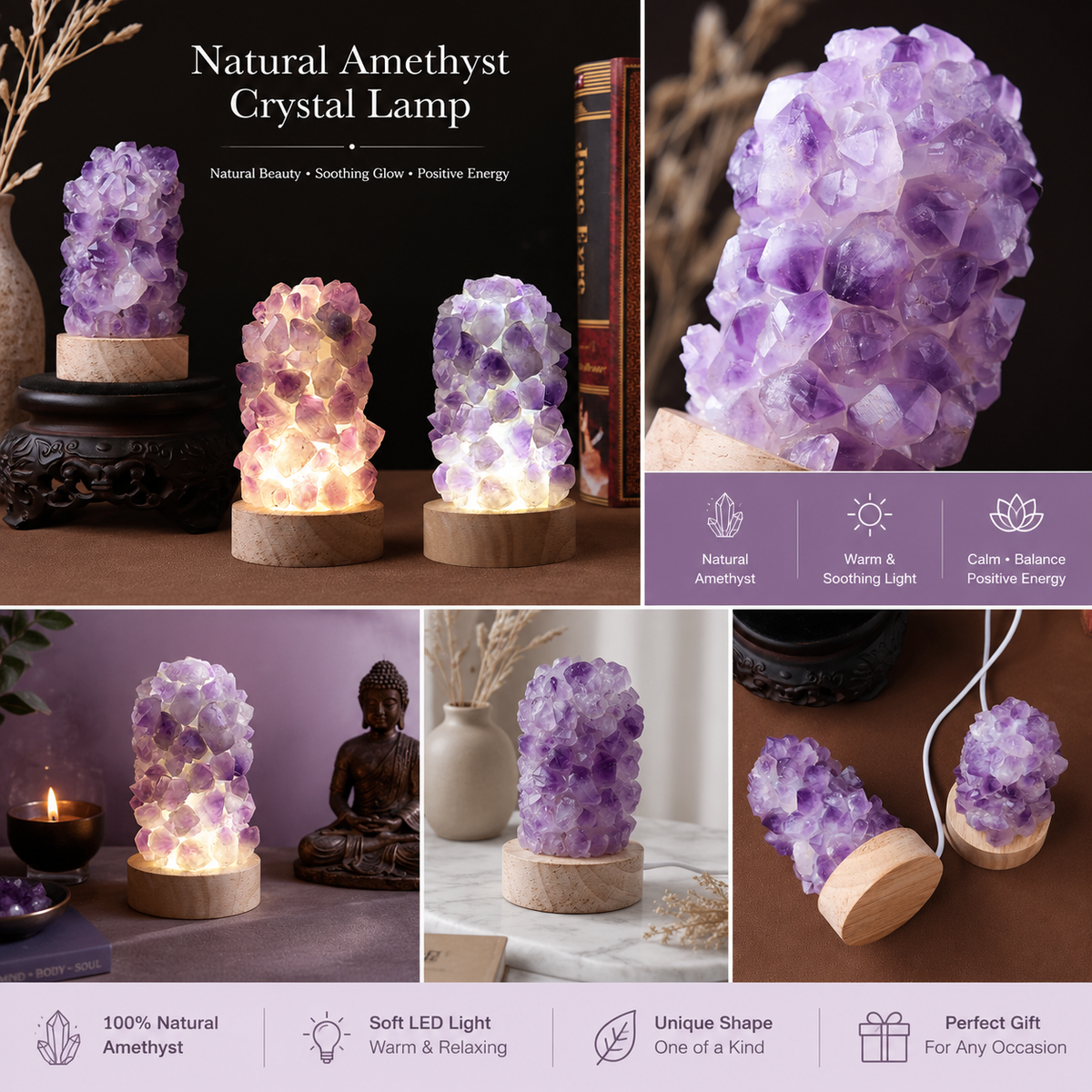 Crystal Wishing Lamp – Natural Amethyst Glow for Calm Intention