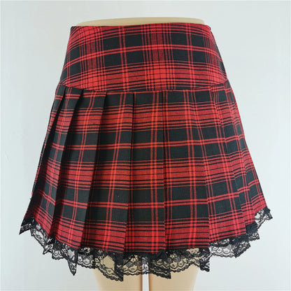 Gothic Plaid Lace Mini Skirt – Y2K Punk Harajuku Skater Style