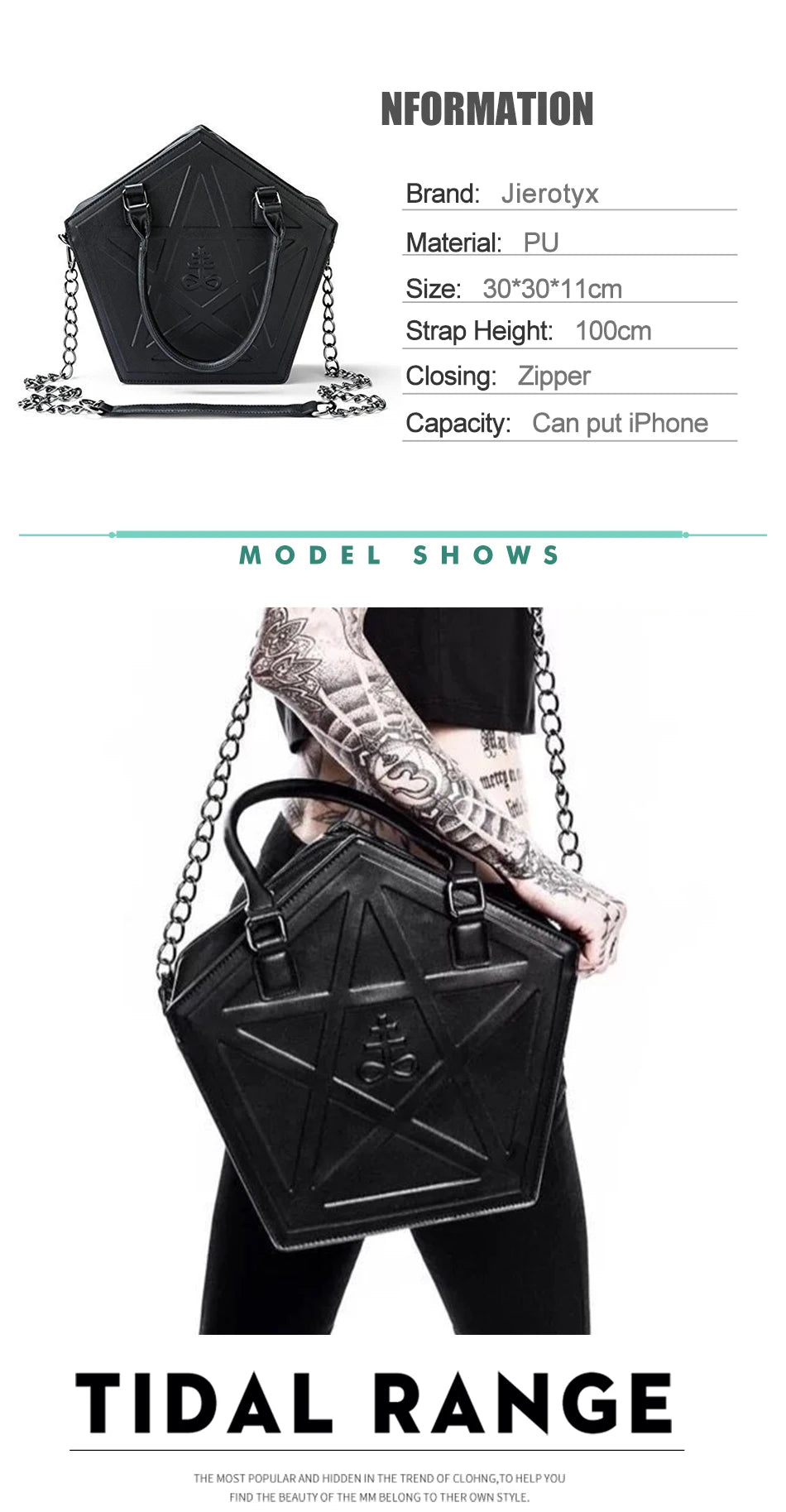 Gothic Pentagram Chain Shoulder Bag – Dark Star PU Leather Handbag