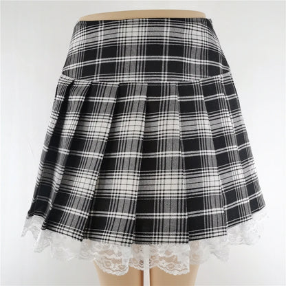 Gothic Plaid Lace Mini Skirt – Y2K Punk Harajuku Skater Style