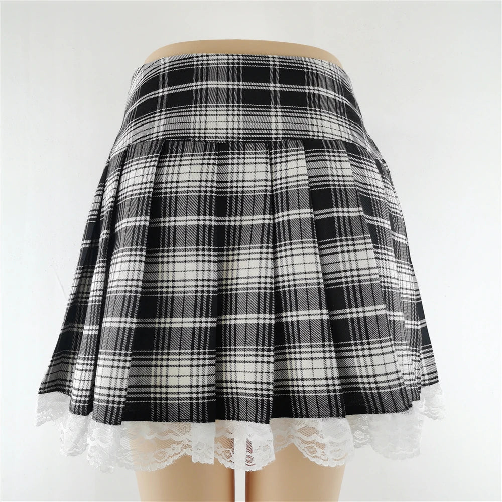 Gothic Plaid Lace Mini Skirt – Y2K Punk Harajuku Skater Style