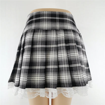 Gothic Plaid Lace Mini Skirt – Y2K Punk Harajuku Skater Style