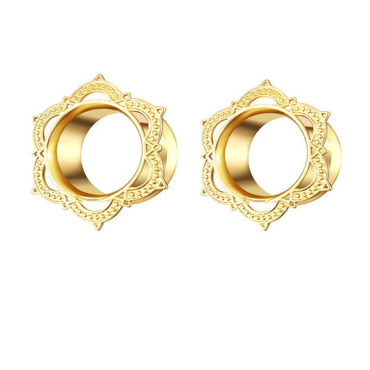 2pcs Stainless Steel Screw Ear Tunnel Plugs – Multi-Style Body Jewelry Flowers