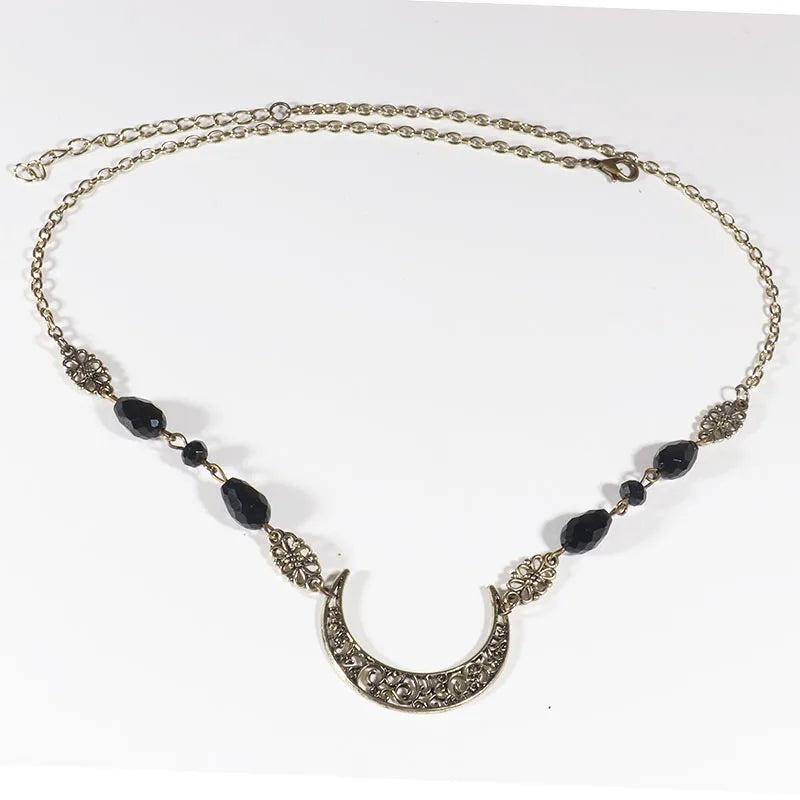 Vintage Moon Head Chain – Beaded Hair Jewelry Crown for Women