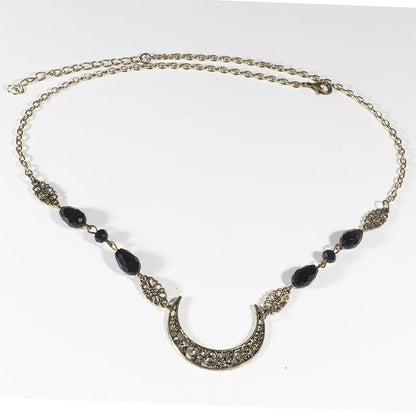 Vintage Moon Head Chain – Beaded Hair Jewelry Crown for Women