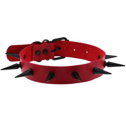 Punk Black Metal Tassel Choker – Red Spiked Gothic Necklace for Men & Women
