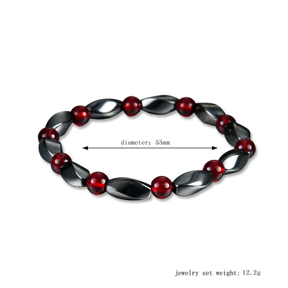 Red Agate & Hematite Energy Bracelet – Natural Stone Beaded Jewelry