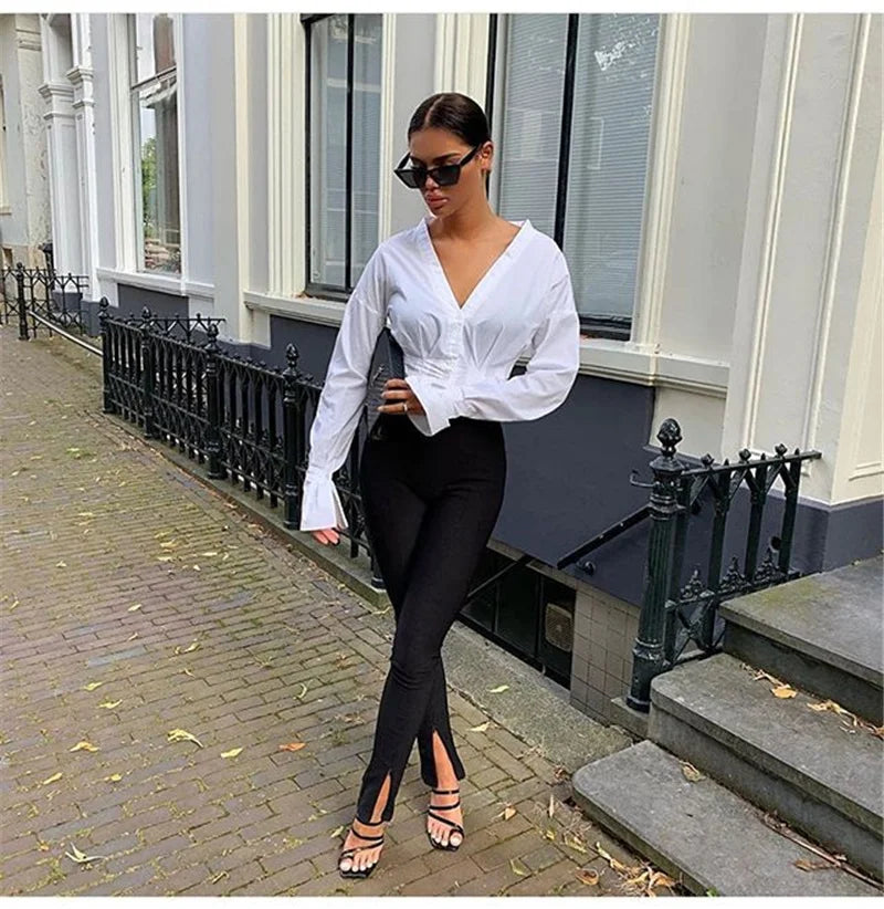 High Waist Flare Pants – Casual Slim Fit Slit Trousers
