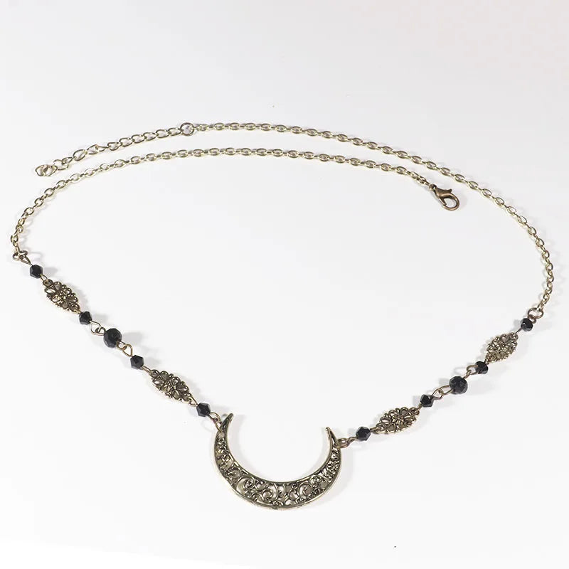 Vintage Moon Head Chain – Beaded Hair Jewelry Crown for Women