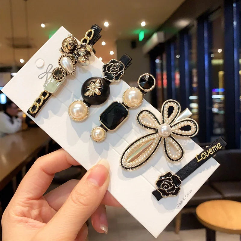Handmade Pearl & Rhinestone Hairpin Set – Elegant Barrettes for Women