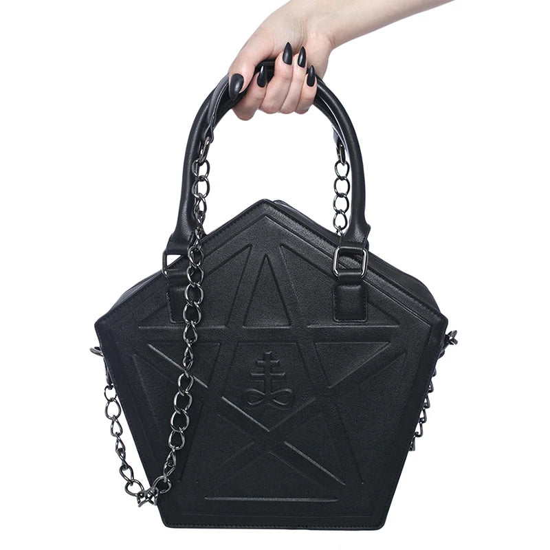 Gothic Pentagram Chain Shoulder Bag – Dark Star PU Leather Handbag