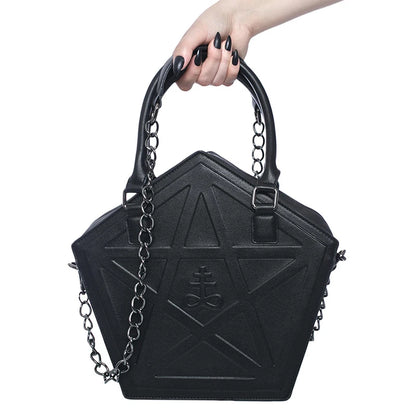 Gothic Pentagram Chain Shoulder Bag – Dark Star PU Leather Handbag