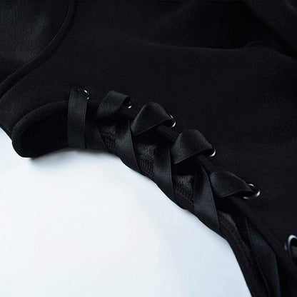 Kawaii Cat Ear Gothic Hoodie – Harajuku Cold Shoulder Bandage Sweatshirt