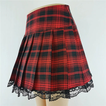 Gothic Plaid Lace Mini Skirt – Y2K Punk Harajuku Skater Style