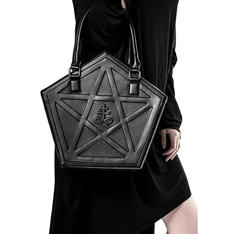 Gothic Pentagram Chain Shoulder Bag – Dark Star PU Leather Handbag