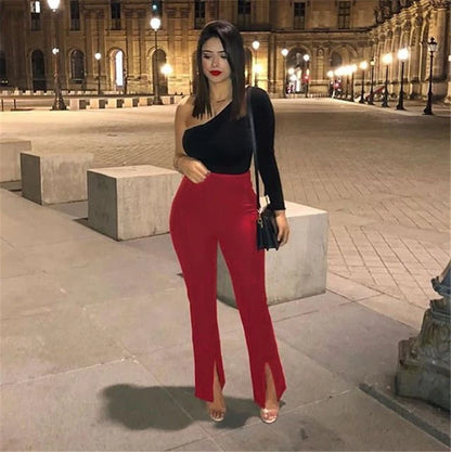 High Waist Flare Pants – Casual Slim Fit Slit Trousers