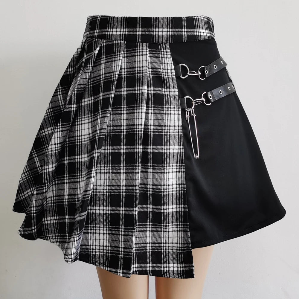 Irregular Gothic Pleated Mini Skirt – Harajuku Punk Asymmetric Skater Style