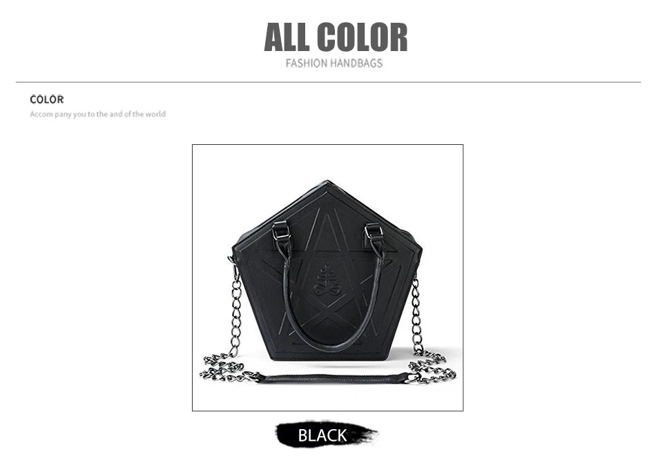 Gothic Pentagram Chain Shoulder Bag – Dark Star PU Leather Handbag