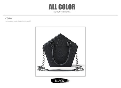 Gothic Pentagram Chain Shoulder Bag – Dark Star PU Leather Handbag