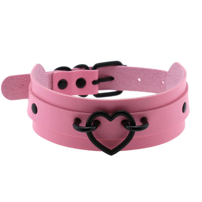 Goth Pink Leather Choker – Punk Spiked Rivet Collar Necklace