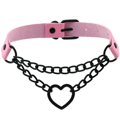 Goth Pink Leather Choker – Punk Spiked Rivet Collar Necklace