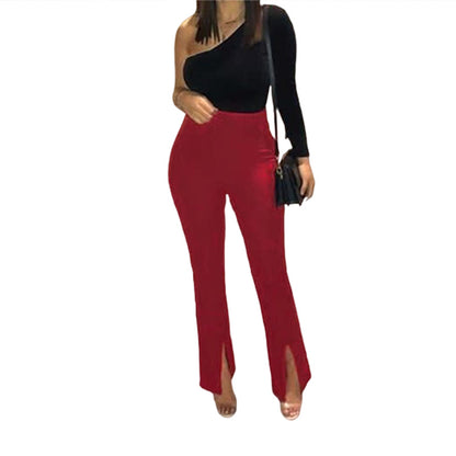 High Waist Flare Pants – Casual Slim Fit Slit Trousers