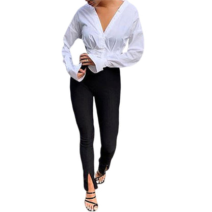 High Waist Flare Pants – Casual Slim Fit Slit Trousers