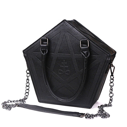 Gothic Pentagram Chain Shoulder Bag – Dark Star PU Leather Handbag