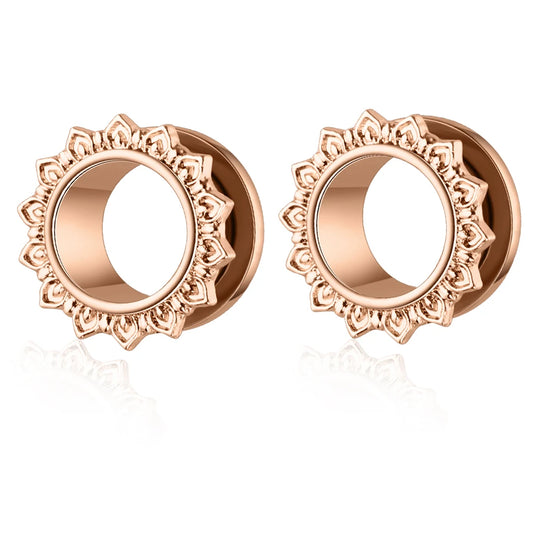 2pcs Stainless Steel Screw Ear Tunnel Plugs – Multi-Style Body Jewelry Floral