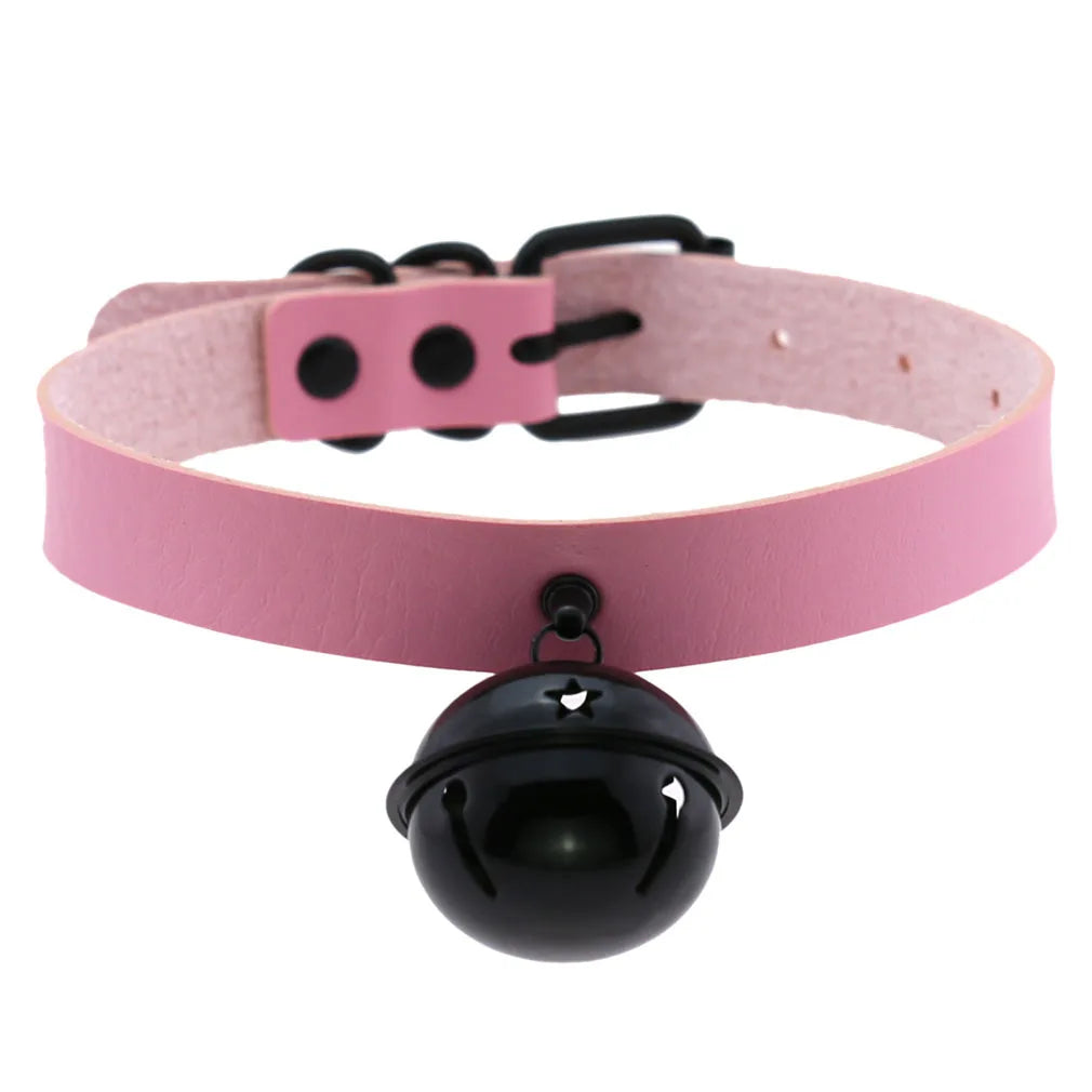 Goth Pink Leather Choker – Punk Spiked Rivet Collar Necklace