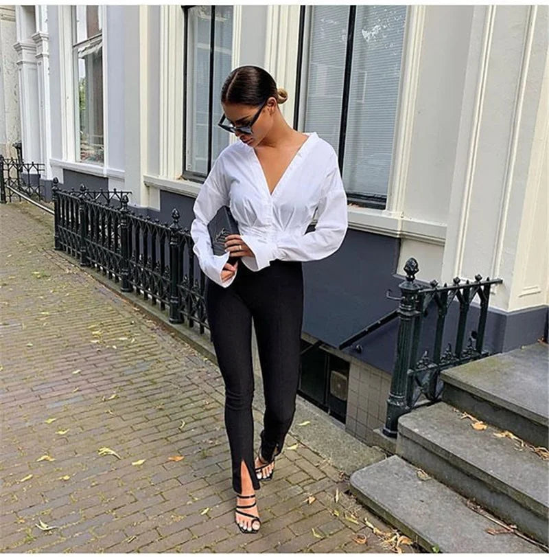 High Waist Flare Pants – Casual Slim Fit Slit Trousers