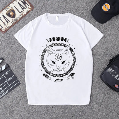 Gothic Moon Phase Cat T-Shirt – Witchcraft Space Cat Graphic Tee