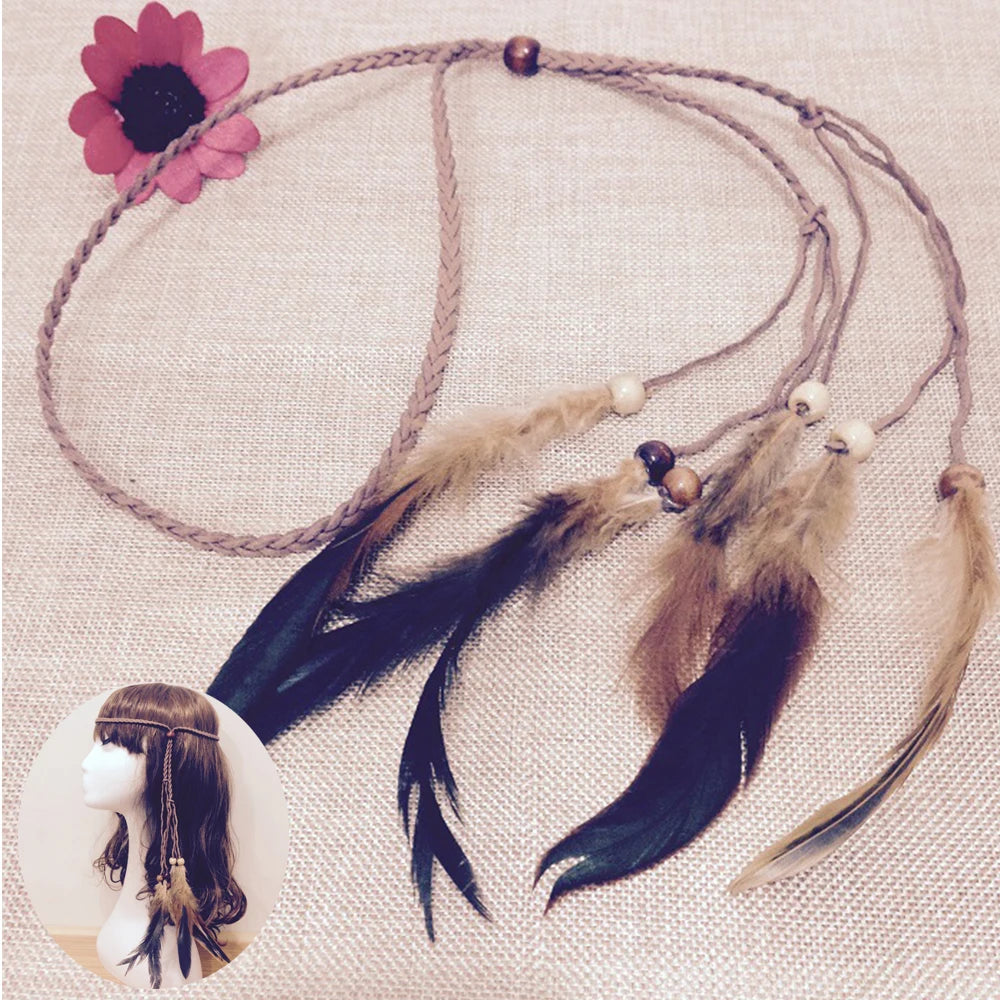 Bohemian Feather Headband – Tribal Weaving Hair Accessory