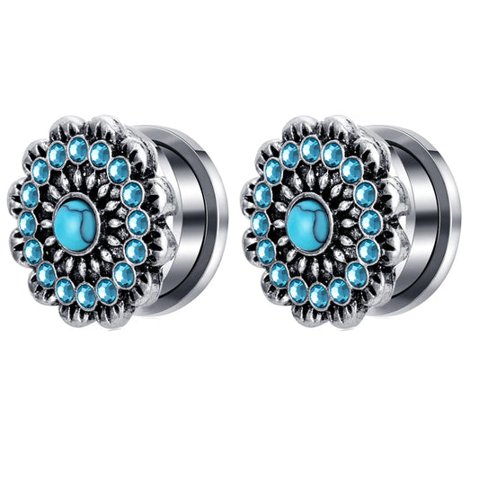 2pcs Stainless Steel Screw Ear Tunnel Plugs – Multi-Style Body Jewelry Flower