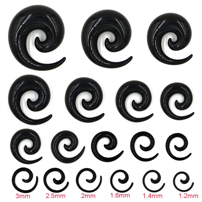Black & White Acrylic Spiral Ear Gauges – Taper Stretching Plugs (2PCS)