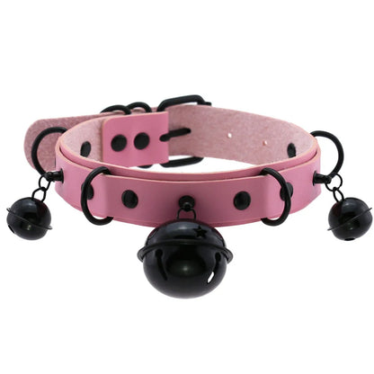 Goth Pink Leather Choker – Punk Spiked Rivet Collar Necklace