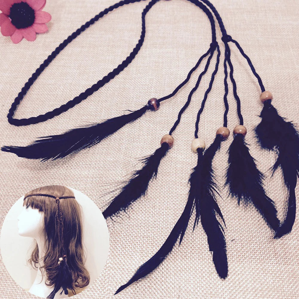 Bohemian Feather Headband – Tribal Weaving Hair Accessory
