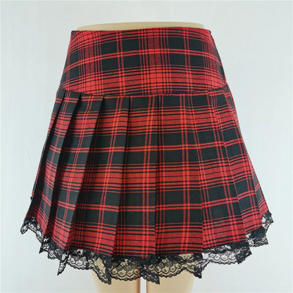 Gothic Plaid Lace Mini Skirt – Y2K Punk Harajuku Skater Style