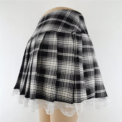 Gothic Plaid Lace Mini Skirt – Y2K Punk Harajuku Skater Style